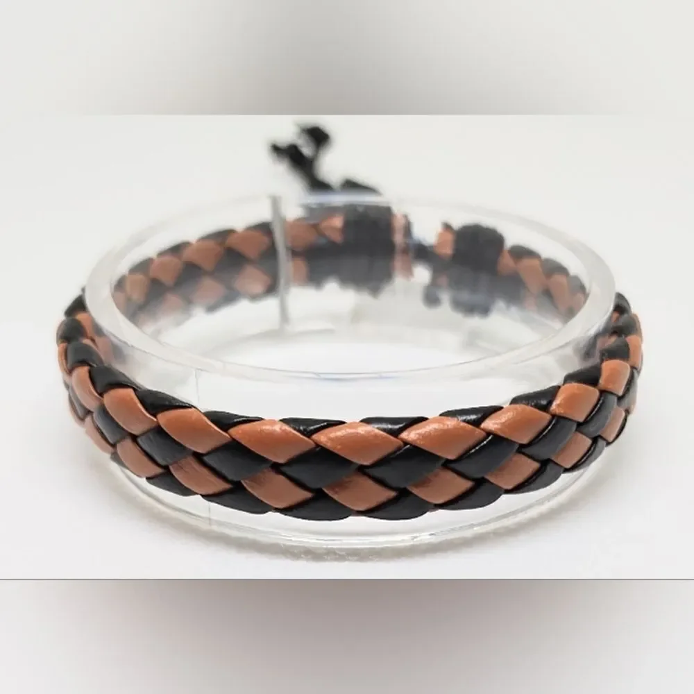 Men's bracelet leather braided checkered new brown e33‎